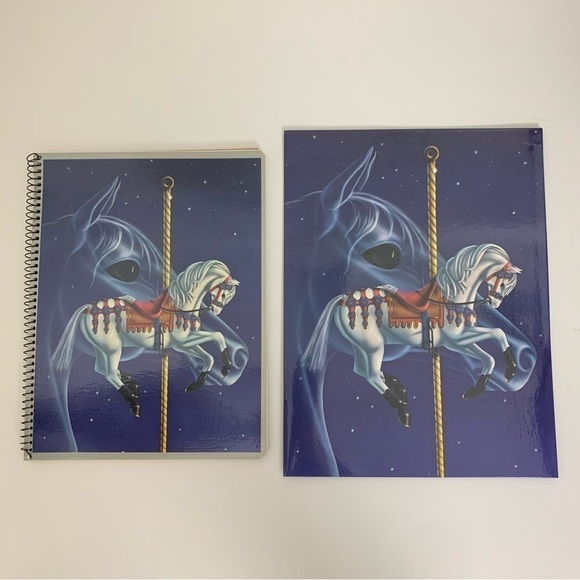 Vintage Mead Folder And Notebook Set 1985 Little Contessa Carousel White Horse - Picture 2 of 14